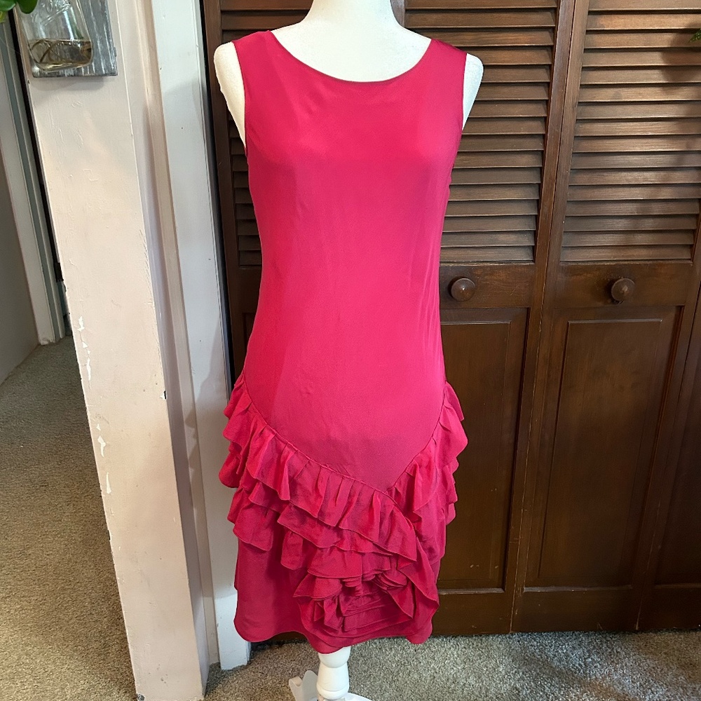 Aeffe Moschino Cheap and Chic 100% Silk Spanish Rose Ruffle Dress
